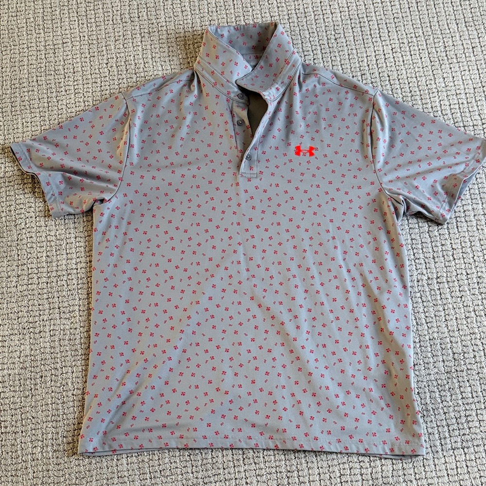 Under Armour Men's Polo in Light Gray with Red Accents